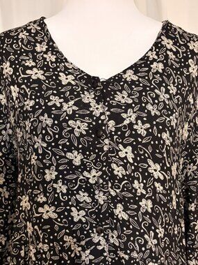 Vintage 90s Black and White Florals Cropped Jumpsuit Women's XL XXL